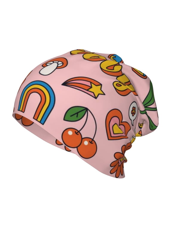 Retro 70s Hippie Print Kids Knit Beanie Watch Hat ,Knit Cap for Boys and Girls
