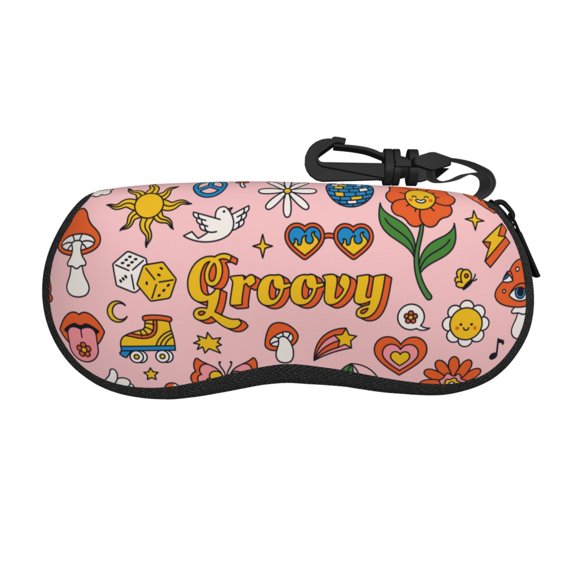 Honeii Retro 70s Hippie Print Neoprene Glasses Case,Spacious for Sunglasses and Eyeglasses,Zipper Eyeglass Case With Belt Clip