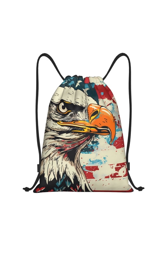 Retro American Eagle Print Drawstring Backpack,Drawstring Bags String Backpack Gym Cinch Sack Backpack Sport Bag Draw-Small