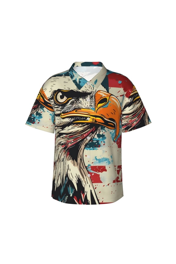 Retro American Eagle Print Men’s Hawaiian Shirt,Classic Button-Down Short Sleeve Shirt, for Beach, Vacation, and Outdoor Activities,Small