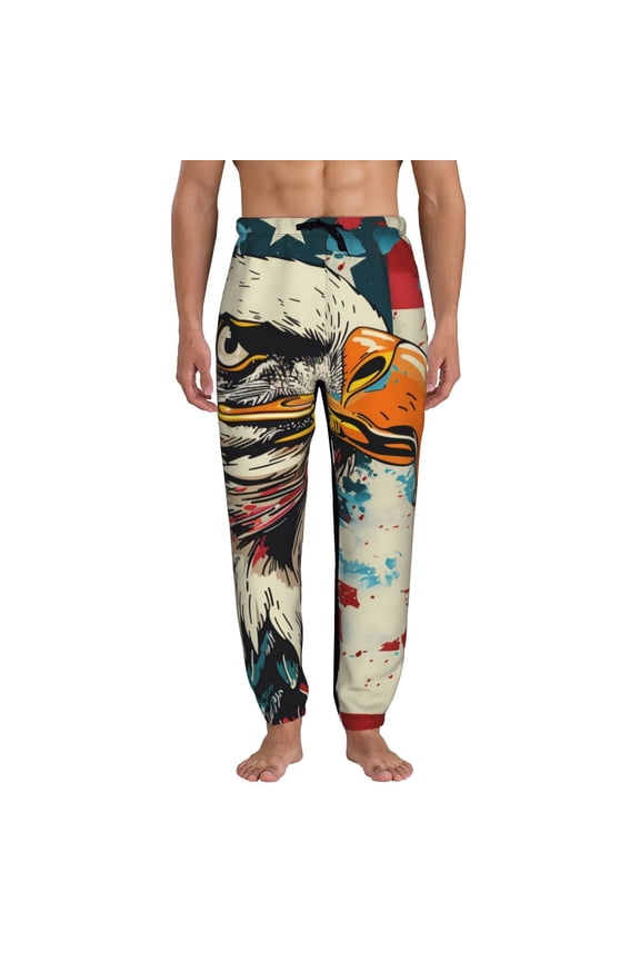 Retro American Eagle Print Mens Jogger Sweatpants, Men's Lounge Pants with Pockets-XX-Large
