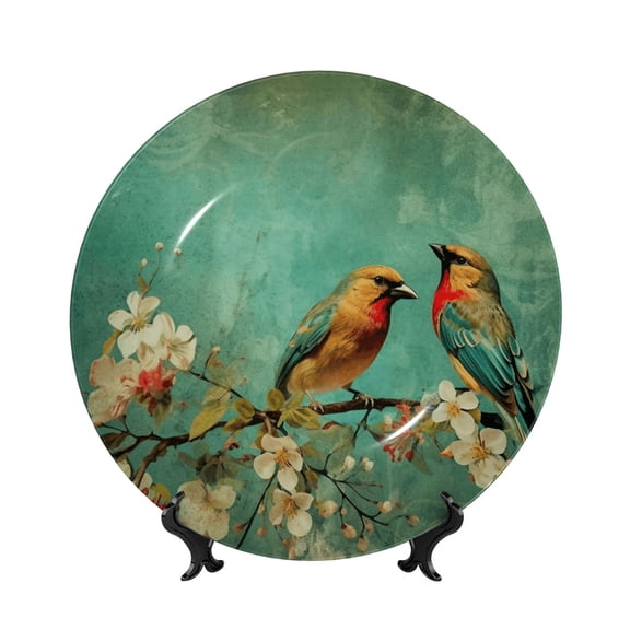 Honeii Retro Birds Print Elegant Bone China Decorative Plate, Porcelain Plate,Art Crafts,Ceramic Ornaments for Home Office Wall Decor-6in