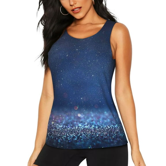Honeii Retro Blue Glitter Print Women's Workout Tank Top Sleeveless Quick Dry Sun Protection UPF 50  Running Hiking Athletic Gym Yoga Tank Tops-