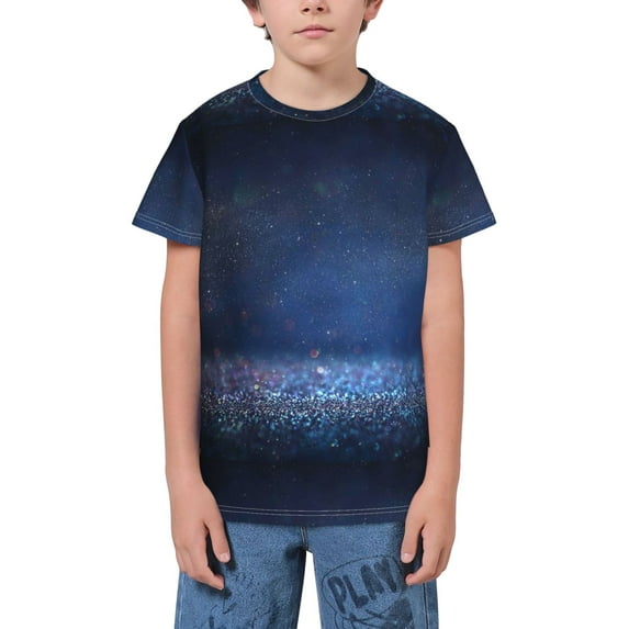 Honeii Retro Blue Glitter Print Youth Short Sleeve T-Shirt,Boys Athletic Shirt,Quick Dry Short Sleeve Performance Moisture Wicking T Shirt