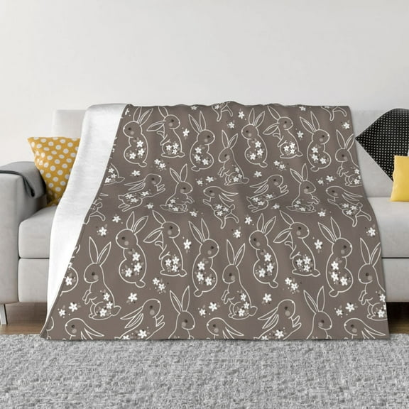 Honeii Retro Bunny print throw blanket, crafted from cozy cotton flannel, offers versatile home decor as a bedding suitable for all seasons.-40"x30"