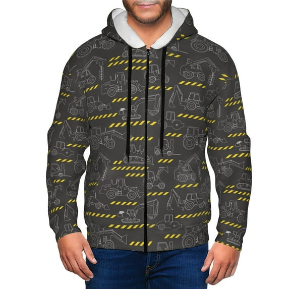 Honeii Retro Excavator Print Hoodies for Men, Pullover & Full Zip, Breathable Zip up Hoodie, Sweatshirt-Large