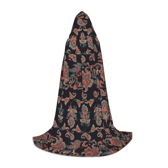 Honeii Retro Floral Print Poncho Cape, Cloak Coat, Snuggly Hooded Wearable Blanket, Hooded Cape For Teenagers,Halloween Costumes-Small