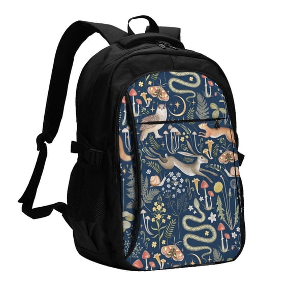 Honeii Retro Forest Animals for Travel Laptop Backpack, Business Laptops Backpack with USB Charging Port, College High School Computer Bag for Men Women