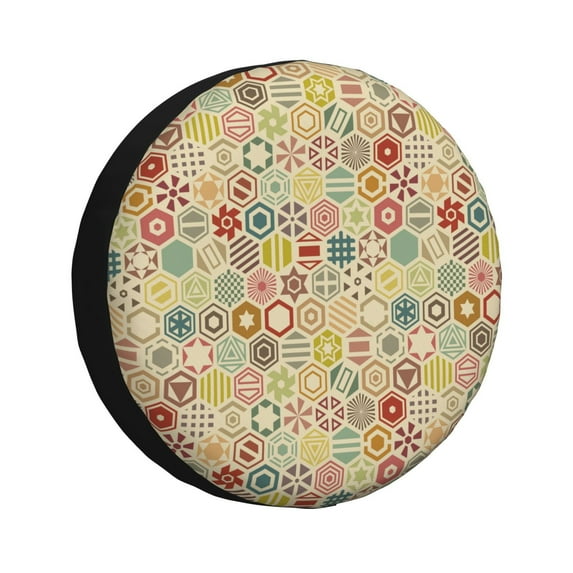 Honeii Retro Geometry Print Tire Covers, Waterproof Anti-UV Sun Snow Rain Tire Covers for Trailers, RV, Camper, SUV, Truck-15 inch