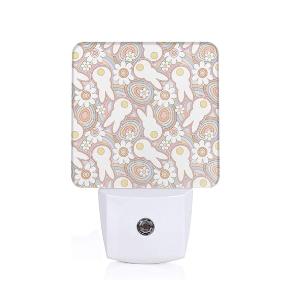 Honeii Retro Hippie Groovy Easter bunny Print LED Night Light with Light Sensor, Night Lights Plug Into Wall,Ideal for Bedrooms and Hallways-US