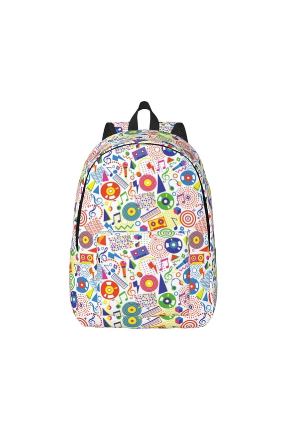 Retro Musi Disco Print Canvas College Laptop Backpack, Durable Rucksack Travel Notebook Bag School Backpack Book Bag for Men Women-Small