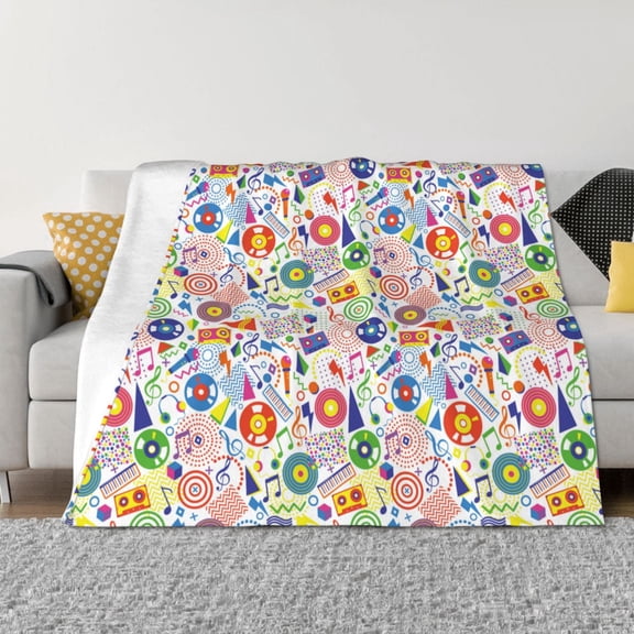 Honeii Retro Musi Disco print throw blanket, crafted from cozy cotton flannel, offers versatile home decor as a bedding suitable for all seasons.-60"x50"