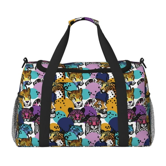 Honeii Retro Panther Print Gym Bag,Carry on Weekender Overnight Bag, Travel Duffel Bags, Personal Item Travel Bag,Tote Bag,Workout Dance Bag