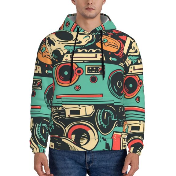 Honeii Retro Pop Art Collage Pattern Mens Hoodies Men's Loose Sleeve Sweatshirt,Pullover Hooded Sweatshirt for Men,Essentials Hoodie-X-Large
