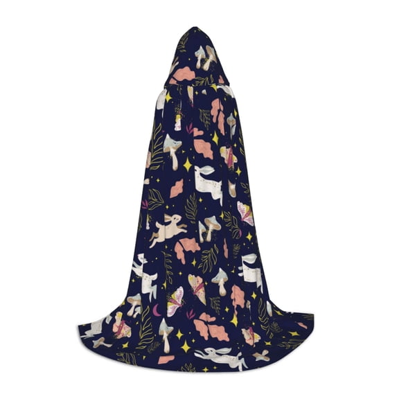 Honeii Retro Rabbit Flower Print Poncho Cape, Cloak Coat, Snuggly Hooded Wearable Blanket, Hooded Cape For Teenagers,Halloween Costumes-