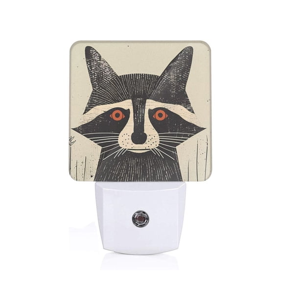 Honeii Retro Raccoon Graphic Print Print LED Night Light with Light Sensor, Night Lights Plug Into Wall,Ideal for Bedrooms and Hallways-US