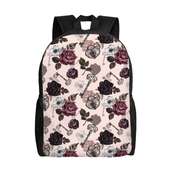 Honeii Retro Red Black Roses Print Laptop Backpack for Work, College, Travel, Daily Backpacks for Men Women, Sport Rucksack,Computer Bag