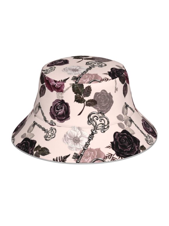 Retro Red Black Roses for Unisex Bucket Hat Waterproof Rain Hat Reversible Shiny Rave Bucket Hat for Concert Festival Boonie Cap