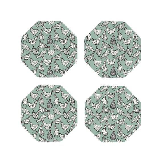 Honeii Retro Rooster4 print Leather Coaster Set of 4, ideal for safeguarding your furniture from drinks spills and effortless cleanup-Octagon