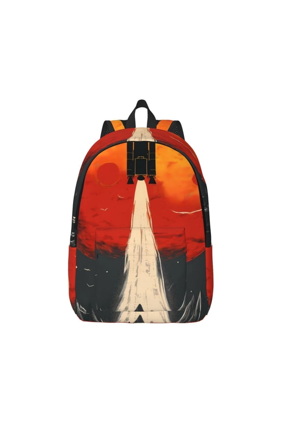Retro Space Rocket Launch Print Canvas College Laptop Backpack, Durable Rucksack Travel Notebook Bag School Backpack Book Bag for Men Women-Medium