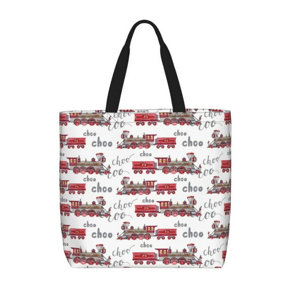 Honeii Retro Train Print Tote Bag, Reusable Grocery Shopping Bag,Shoulder Bag with Inner Pocket