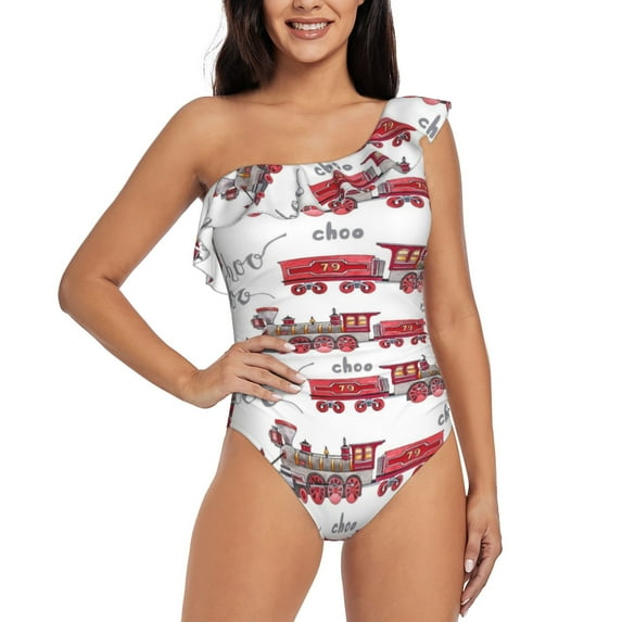 Honeii Retro Train for women's one-piece swimsuit featuring a chic one-shoulder design experience elegance and style in the water-XX-Large