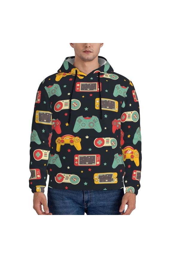 Retro Video Game Pattern Mens Hoodies Men's Loose Sleeve Sweatshirt,Pullover Hooded Sweatshirt for Men,Essentials Hoodie-Medium