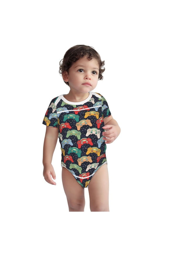 Retro Video Game Pattern unisex-baby Short-sleeve Bodysuit,One-piece Bodysuit 100% Organic Cotton-18 Months