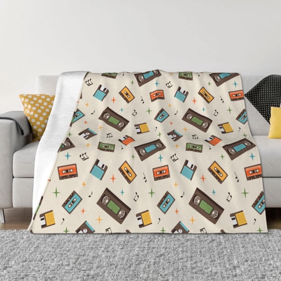 Honeii Retro Vintage Tape print throw blanket, crafted from cozy cotton flannel, offers versatile home decor as a bedding suitable for all seasons.-40"x30"