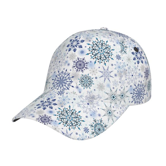 Honeii Retro ice blue snowflakes Print Hat, Women's Baseball Hat Unisex Fit, Baseball Cap,Adjustable One Size