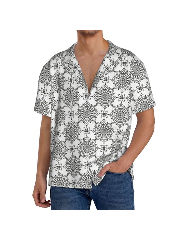 Retro sketch flower lines for Men's Short-Sleeved Button-Up Collared Shirt Featuring A Pocket, Perfect for Beach Vacations, And Travel Adventures.-Small