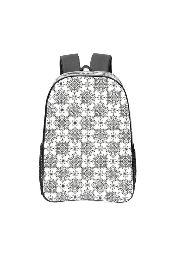 Retro sketch flower lines Print Clear Backpack Heavy Duty Transparent Bag 17" See Through BookBag for Women Men Adults Work Festival Sports Travel