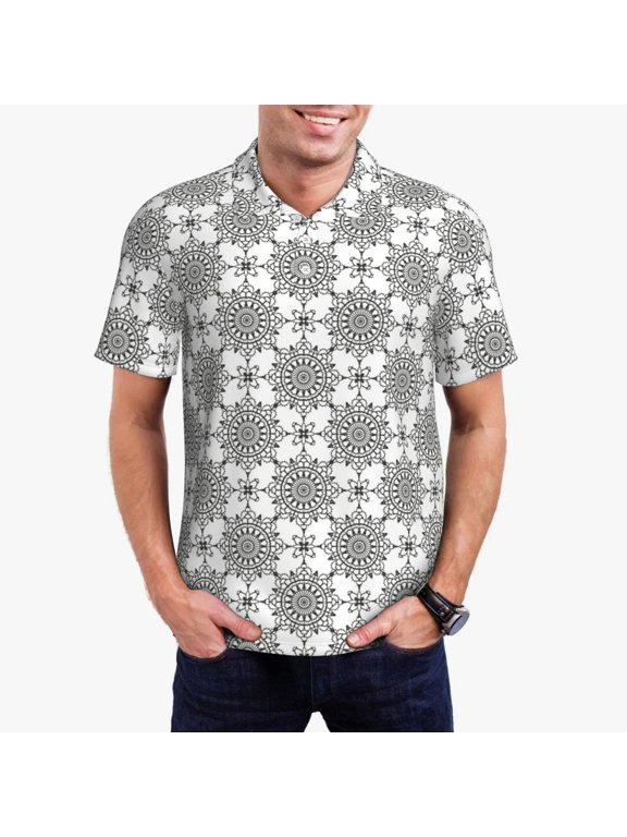 Retro sketch flower lines Print Polo Shirt, A Classic Short-Sleeved, Button-Down Golf Shirt for Men,Mens Polo Shirts Short Sleeve-