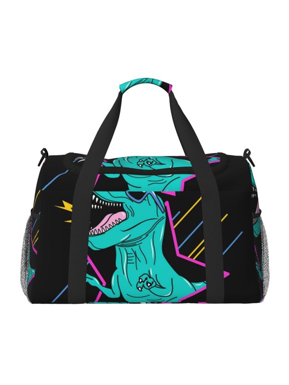 Rex Dinosaur With Sunglasses Print Gym Bag,Carry on Weekender Overnight Bag, Travel Duffel Bags, Personal Item Travel Bag,Tote Bag,Workout Dance Bag