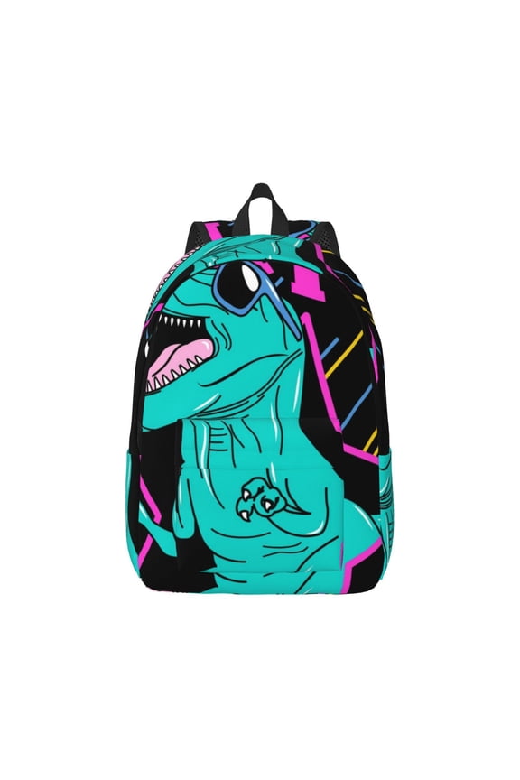Rex Dinosaur With Sunglasses Print Canvas College Laptop Backpack, Durable Rucksack Travel Notebook Bag School Backpack Book Bag for Men Women-Medium