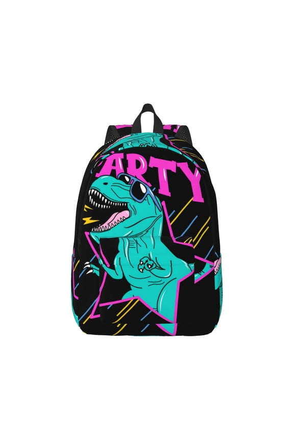 Rex Dinosaur With Sunglasses Print Canvas College Laptop Backpack, Durable Rucksack Travel Notebook Bag School Backpack Book Bag for Men Women-Medium