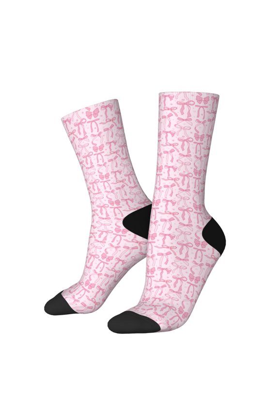 Ribbon Bow Print Adult Socks,Crew Socks,Casual Calf Socks,Daily Wear Socks for Men & Women, Perfect for Sports, Casual and Everyday Use