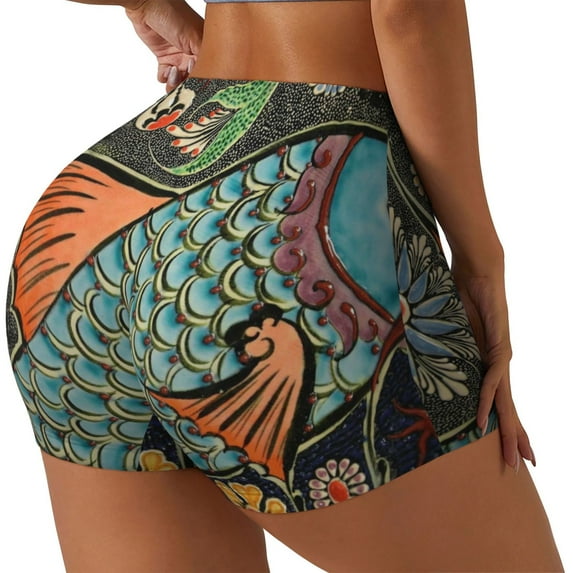 Honeii Rich Fish Print Women's Workout Shorts, Gym Shorts for Active Wear, Sports Shorts,Women's Running Shorts,Quick Dry Athletic Shorts-X-Large