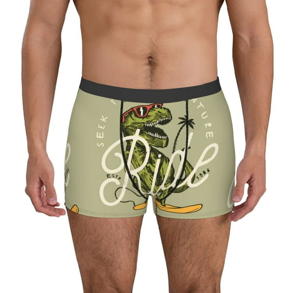 Honeii Ride The Wave Dinosaur Surfer In Sunglasses Vintage Surfing Men's Underwear Boxer Briefs Pack, ComfortSoft Boxer Brief for Men, Moisture-Wicking Breathable-X-Large