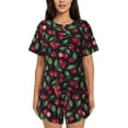 thumbnail image 1 of Honeii Ripe Red Cherry for Women's Summer Pajama Set ,Soft Short Sleeve Shirt & Matching Bottoms,Loungewear,2PCS Sleepwear Relaxed Home Wear-Small, 1 of 6