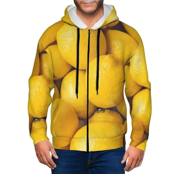 Honeii Ripe Yellow Lemon Print Hoodies for Men, Pullover & Full Zip, Breathable Zip up Hoodie, Sweatshirt-3X-Large