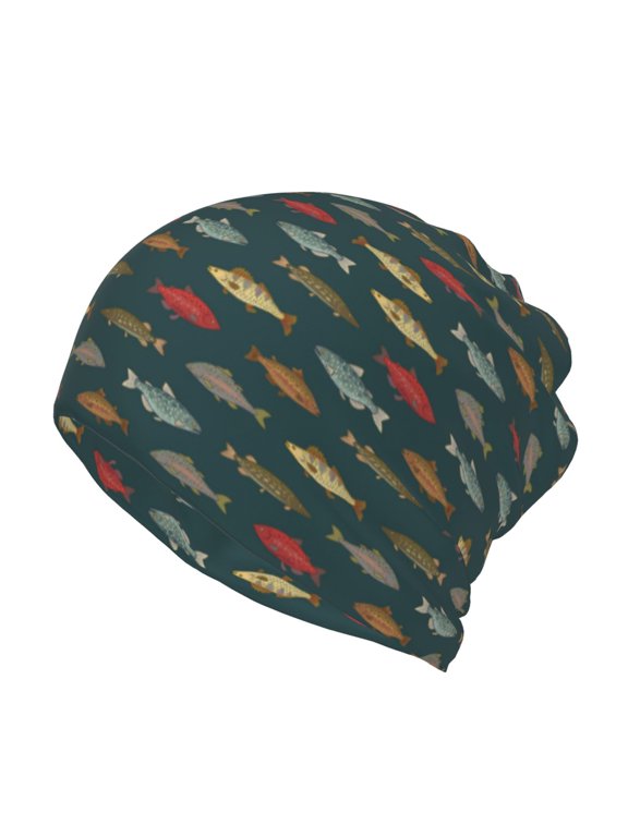 River Freshwater Fish Print Winter Beanie Daily Hat - Thermal Polar Fleece Ski Running Hat Skull Cap for Men and Women,Beanie