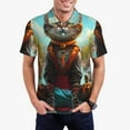 thumbnail image 1 of Honeii Riverside Meditating Cat print Polo Shirt, a classic short-sleeved, button-down golf shirt designed for menX-Large, 1 of 6