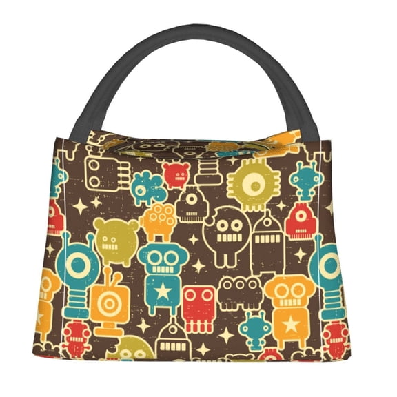 Honeii Robot and Monsters Print Cooler Bag Insulated, Large Leakproof Soft Sided Portable Cooler Bag,Lunch Box Lunch Bag