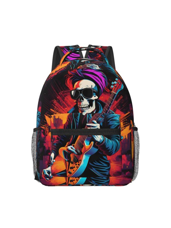 Rock Skull Singer Print Backpack for School,15.6 inch Laptop Back Pack for High School and College Students, Waterproof Computer Bookbag-One Size