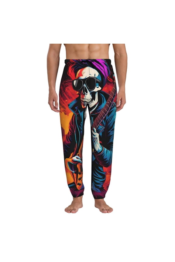 Rock Skull Singer Print Mens Jogger Sweatpants, Men's Lounge Pants with Pockets-Small