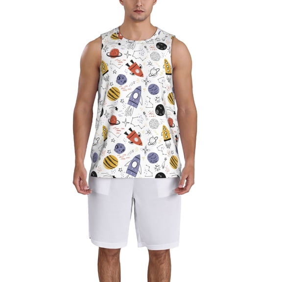 Honeii Rocket Planets print basktball shirt for men and women, Unisex basketball jersey for Theme party-Medium