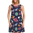 thumbnail image 1 of Honeii Rocket Satellite Print Women's Sleeveless Dress, Loose Fit Casual Dress for Women, Summer Fashion Dress, 1 of 7