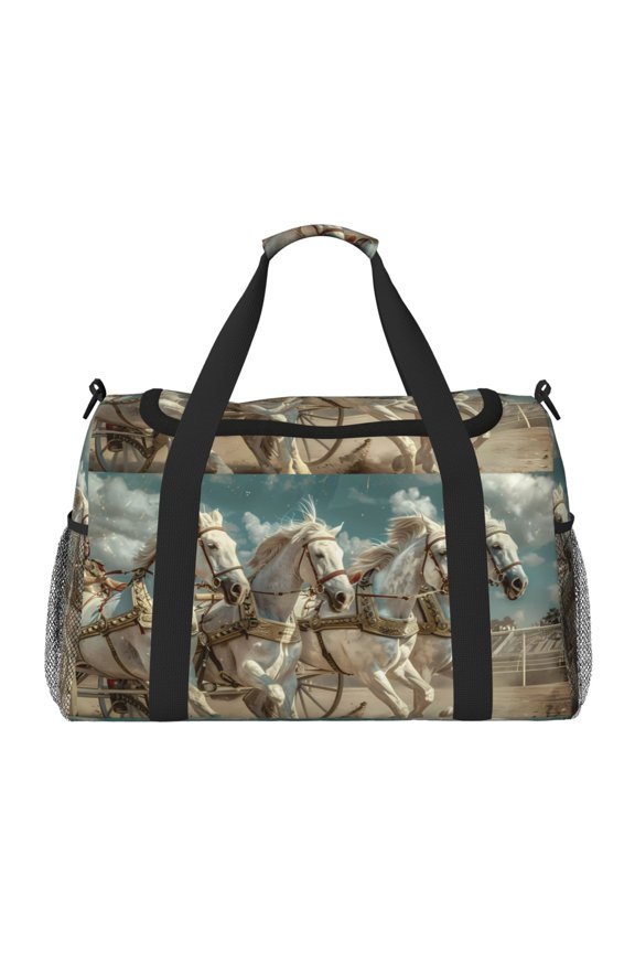 Roman Chariot Horse Race Print Gym Bag,Carry on Weekender Overnight Bag, Travel Duffel Bags, Personal Item Travel Bag,Tote Bag,Workout Dance Bag