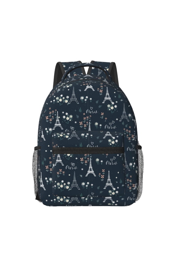 Romantic Eiffel Tower Print Backpack for School,15.6 inch Laptop Back Pack for High School and College Students, Waterproof Computer Bookbag-One Size